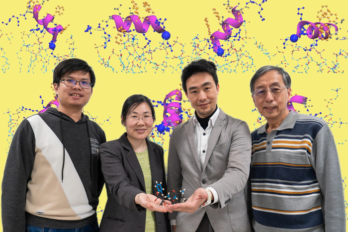 清華大學跨領域團隊蔡政育（左起）、傅化文、楊立威、藍忠昱，研發胜肽資料庫